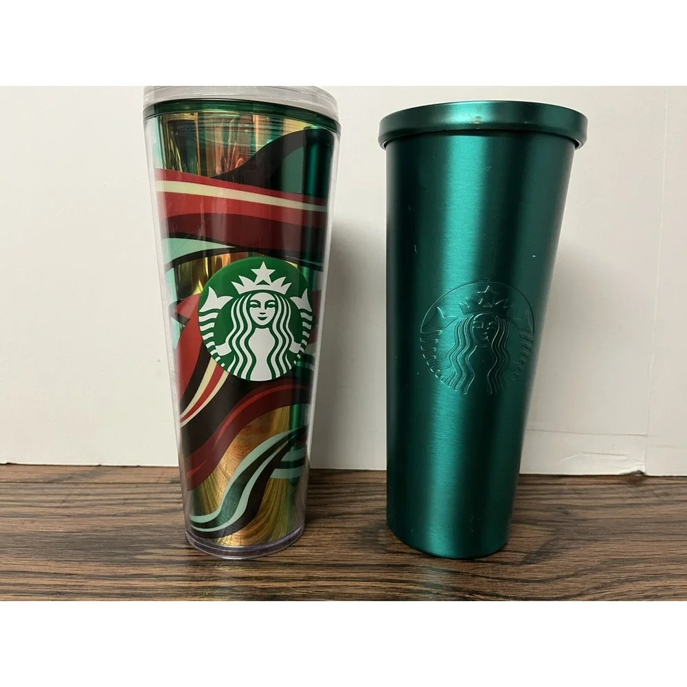 Starbucks Multi Color Swirl Tumbler and‎ Teal Metallic Tumbler both 24oz